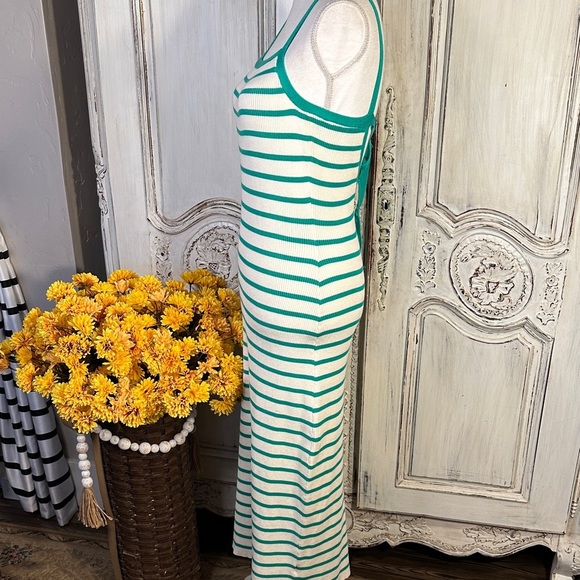 Becool Striped Green and White Ribbed Knit Body con  Women's Maxi Dress - Picture 4 of 7